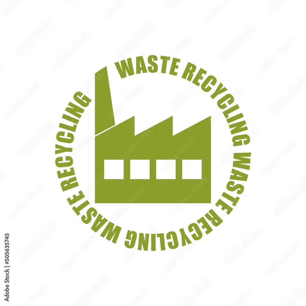 Waste recycling factory icon. Plant recycling garbage, industrial waste factory isolated on white background