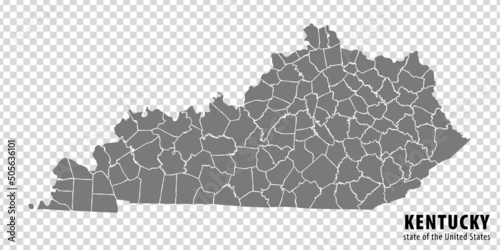 State Kentucky map on transparent background. Blank map of Kentucky with regions in gray for your web site design, logo, app, UI. USA. EPS10.
