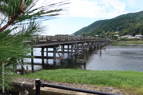 A tourist spot in Kyoto in Japan 日本の京都の観光地 Togetsu-kyo Bridge and Katsura-gawa flowing through Arashiyama 嵐山にある渡月橋と桂川