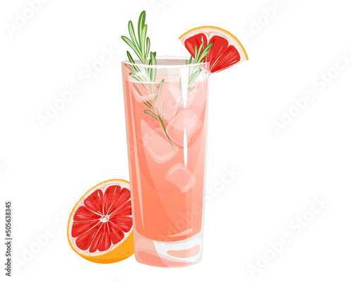 Classic cocktail "Paloma".Summer refreshing alcoholic drink with grapefruit, ice and rosemary.