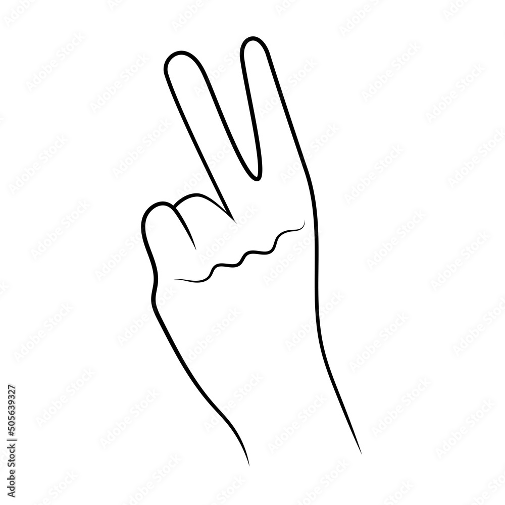 Cartoon hand showing number 2 outline vector. Cartoon hand showing number 2 outline vector.