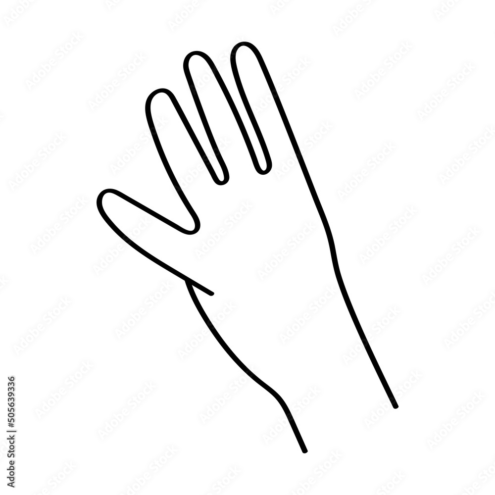 Cartoon hand showing number 4 outline illustration Stock Vector