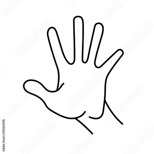 Hand showing number 5 outline illustration.