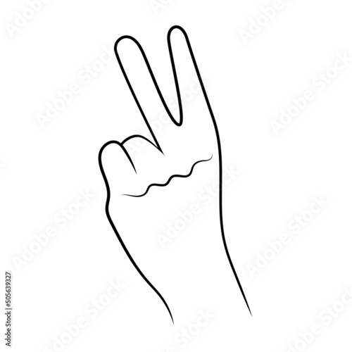 Cartoon hand showing number 2 outline vector.