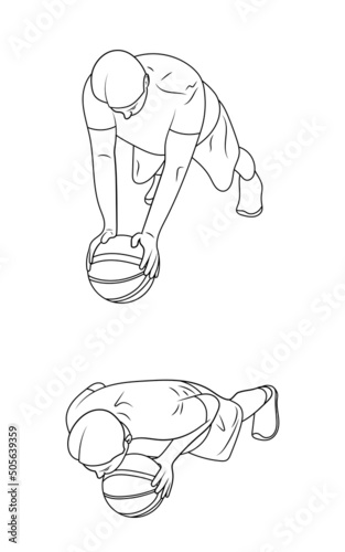 Ball push-ups outline illustration.