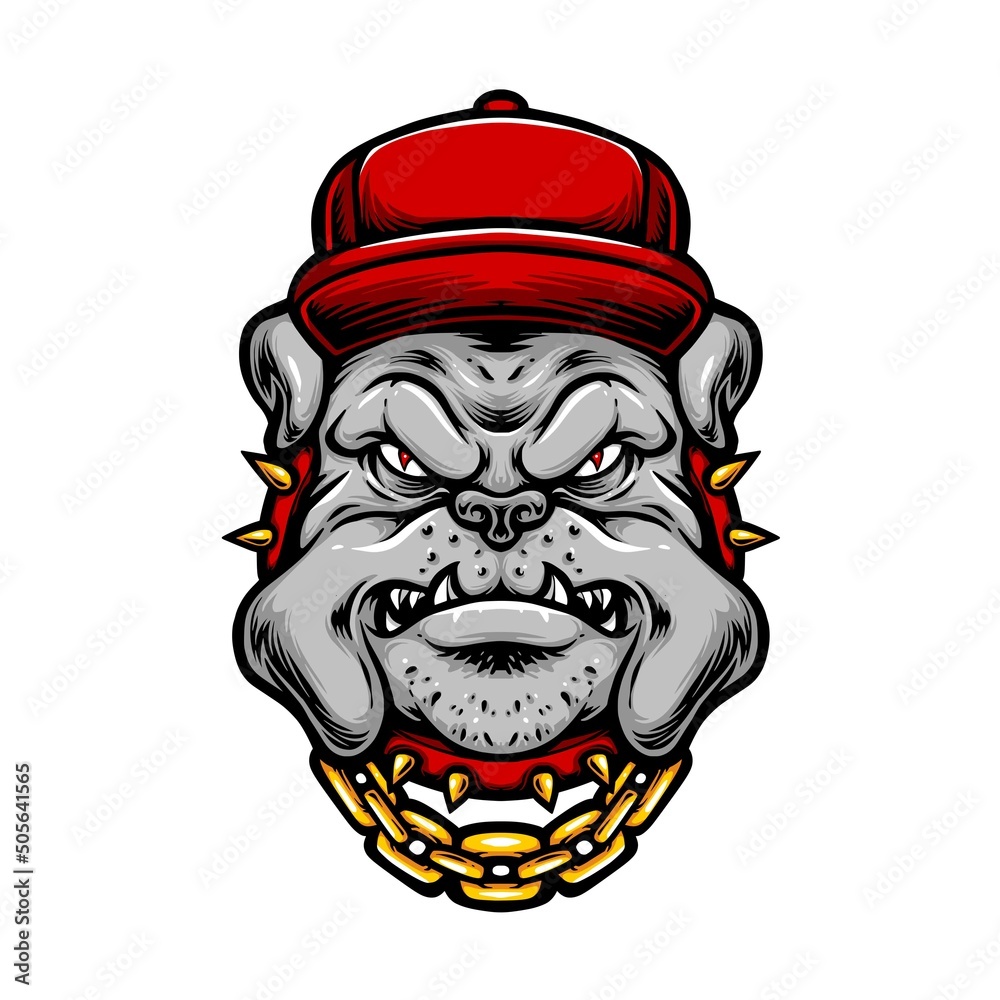 bulldog with hat and chain necklace  vector