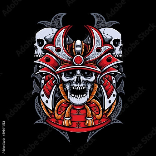 Obraz na płótnie skull japanese samurai tshirt design