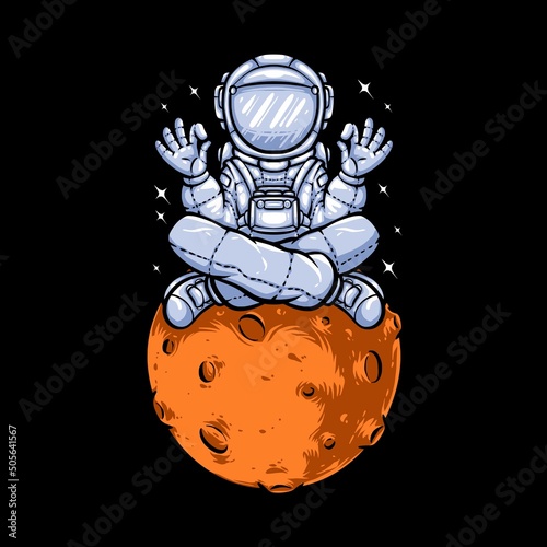 astronaut meditation cartoon vector illustration