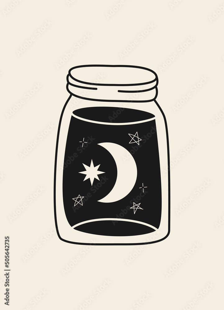 Hand drawn abstract jar with the Moon in modern, trendy colors, taro cards and boho concept, minimalism art Hand drawn abstract jar with the Moon in modern, trendy colors, taro cards and boho concept, minimalism art