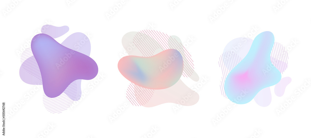 Set of abstract isolated design elements, gradient shapes.