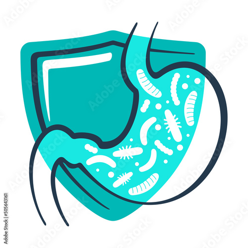 Probiotics icon. Shield full with useful bacteries