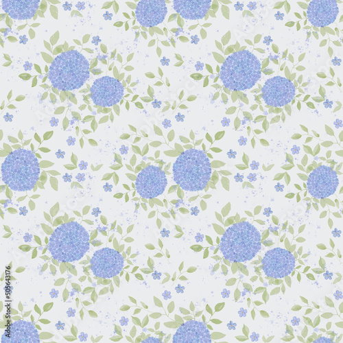 Spring Seamless Pattern. Delicate hydrangea flowers hand-drawn illustration. Packing paper floral pattern