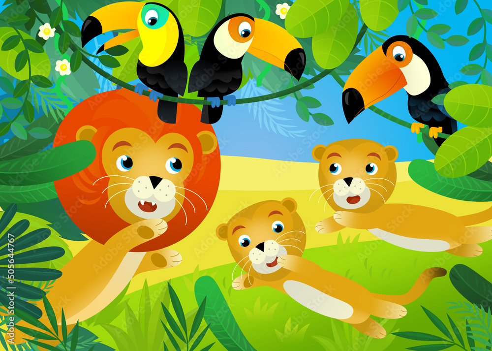 cartoon scene with jungle animals illustration cartoon scene with jungle animals illustration