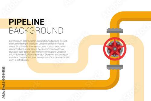 Banner of industrial gas pipes. Yellow pipeline with valves.