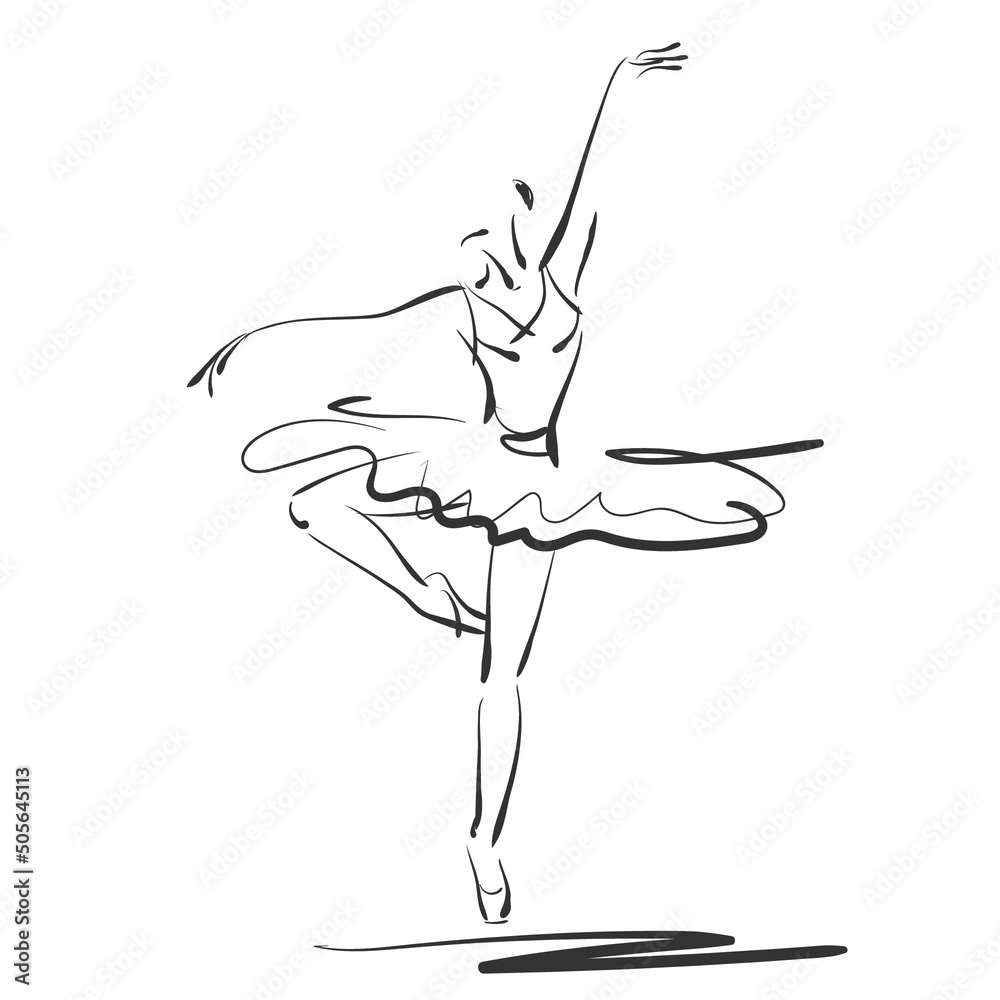 art sketched beautiful young ballerina in ballet dance on studio Fototapet,  Tapet på EuroPosters.se