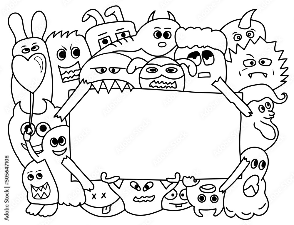 Naklejka premium cute monster doodle with blank text box