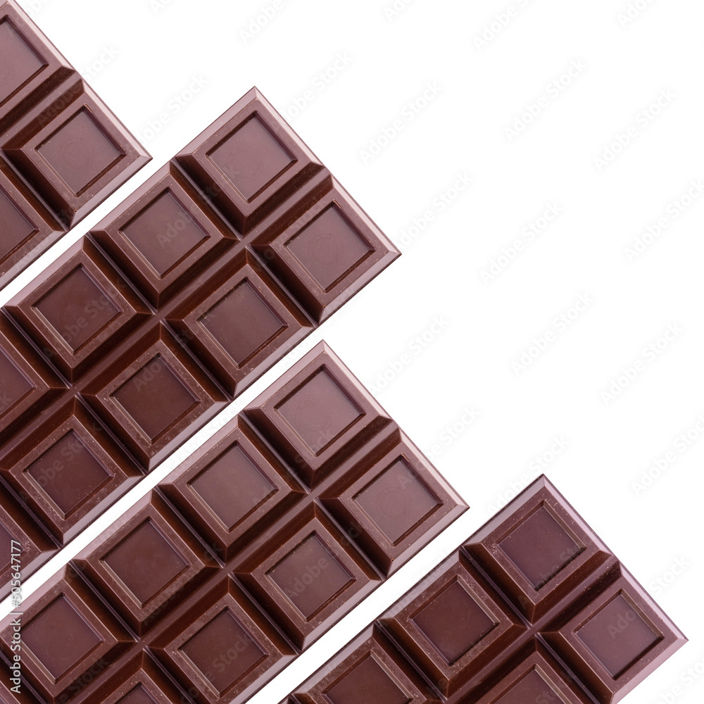 Large dark chocolate bars isolated on white background.Copy space. Large dark chocolate bars isolated on white background.Copy space.