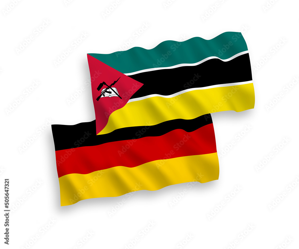 Obraz premium Flags of Republic of Mozambique and Germany on a white background