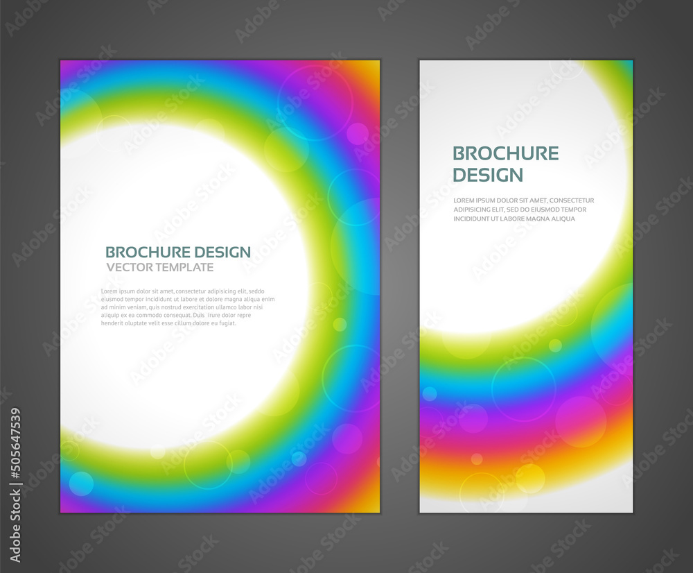 Circle ring rainbow soft spectrum bubble particles brochure booklet cover set design template vector illustration. Round gradient abstract creative poster gradation circulation smooth art swirl layout