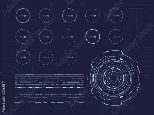Sci-Fi Futuristic Vector HUD Interface Screen. HUD user interface. Techno target screen elements. Abstract Technology background.
