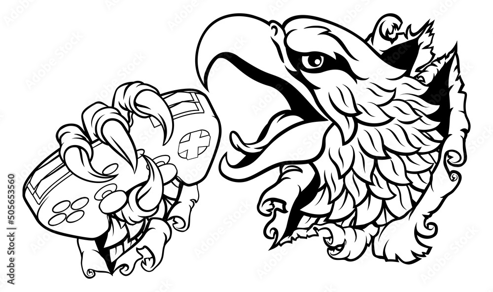 Bald Eagle Hawk Gamer Video Game Controller Mascot Bald Eagle Hawk Gamer Video Game Controller Mascot