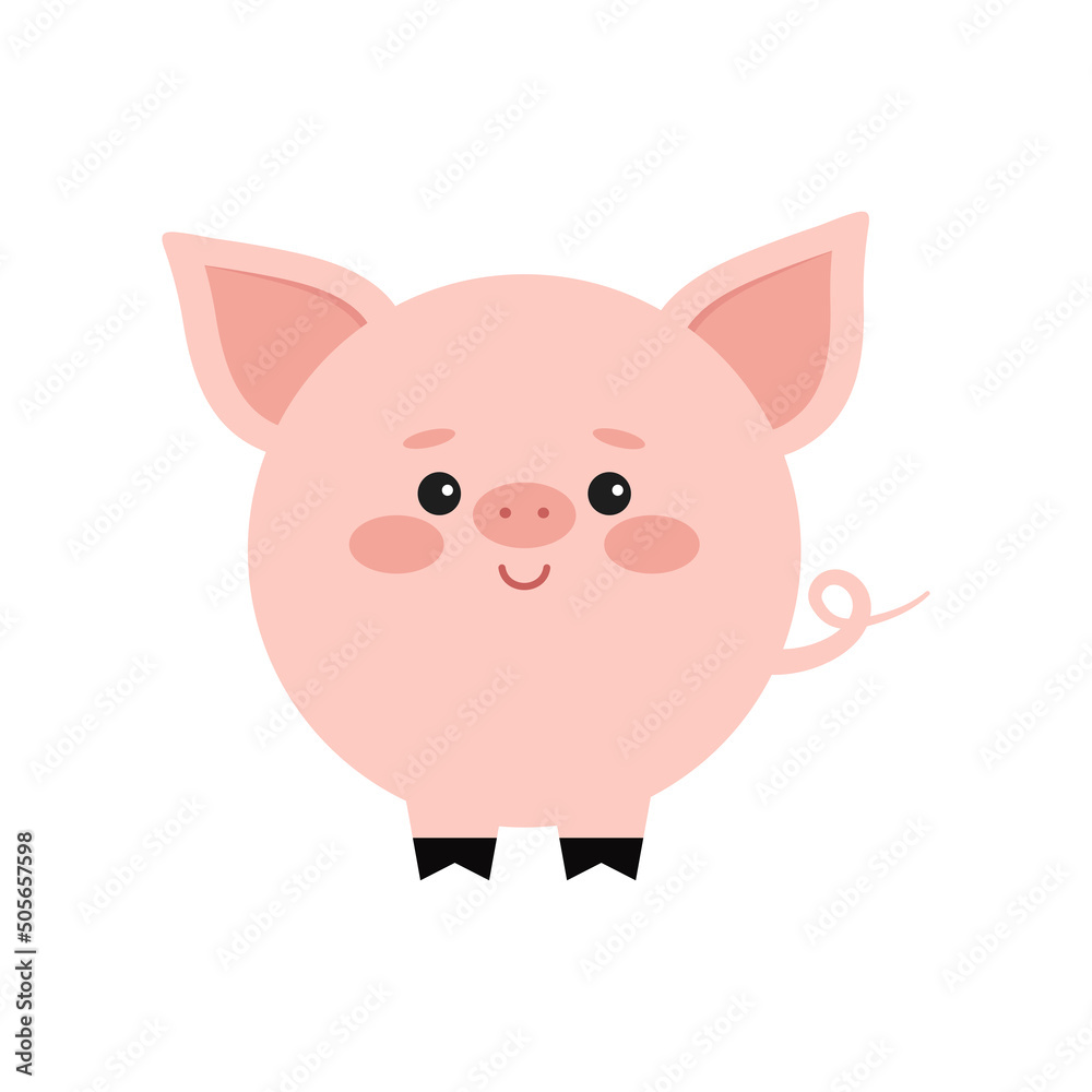 Circle farm animal face icon isolated on white background. Cute cartoon round shape kawaii avatar for kids character. Vector flat clip art illustration mobile ui game application.