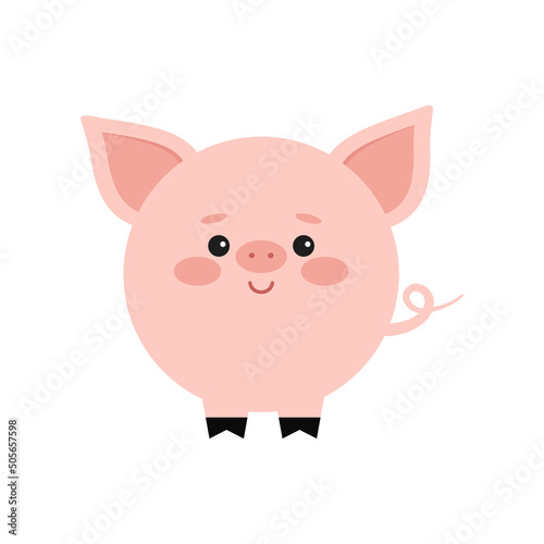 Circle farm animal face icon isolated on white background. Cute cartoon round shape kawaii avatar for kids character. Vector flat clip art illustration mobile ui game application.