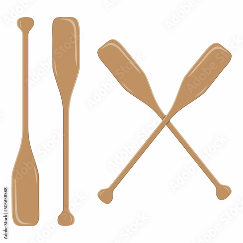 Wooden boat oars, color isolated vector illustration on white background