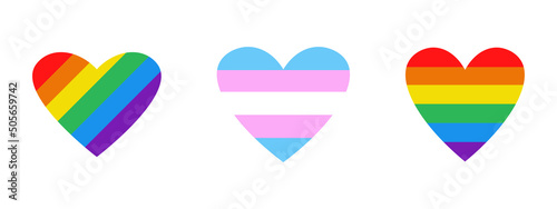 Vectr doodle set with LGBT and transgender hearts. Pride month. LGBTQ Plus. Striped hearts.