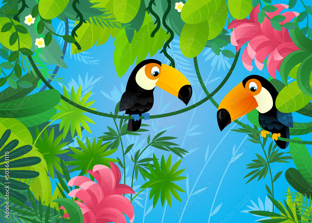 Obraz premium cartoon scene with jungle animals illustration