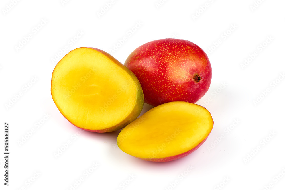 Juicy ripe Mango fruit, close-up, isolated on white background. Juicy ripe Mango fruit, close-up, isolated on white background.