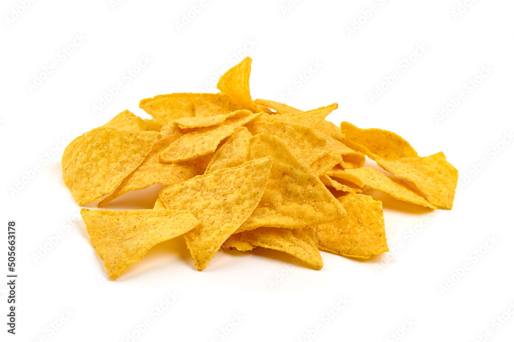 Fototapeta premium Mexican tortilla chips, isolated on white background.