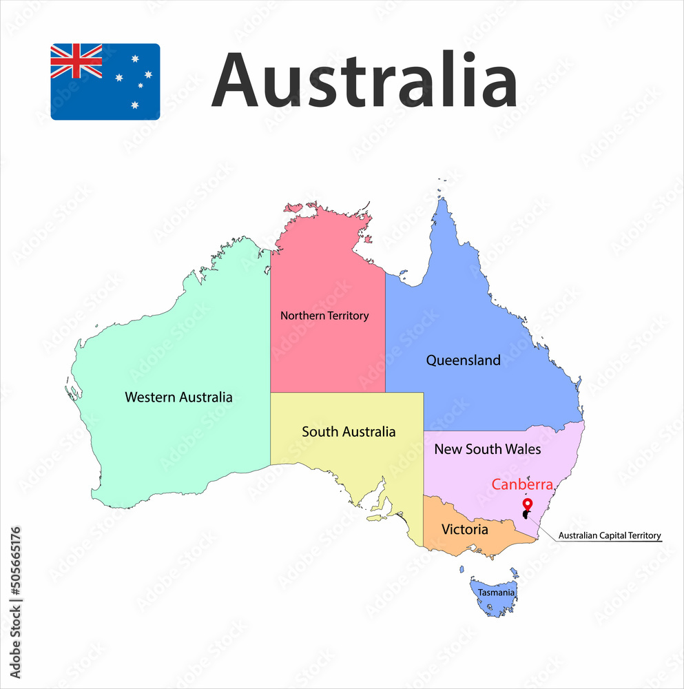Map of Australia with borders. Vector illustration.
