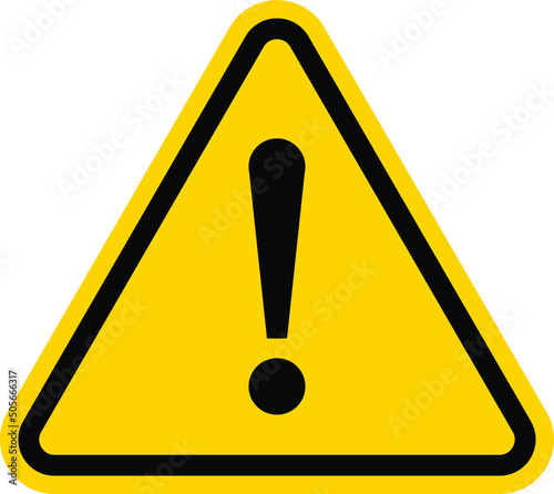 Yellow Warning Dangerous attention icon, danger symbol, filled flat sign, solid pictogram, isolated on white. Exclamation mark triangle symbol. photo