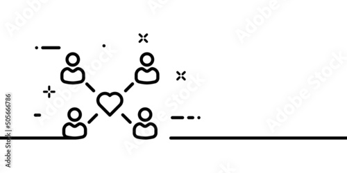 Relationships line icon. People, love, care, friendship, group, team, heart, person, help, feelings, understanding. Human concept. One line style. Vector line icon for Business and Advertising