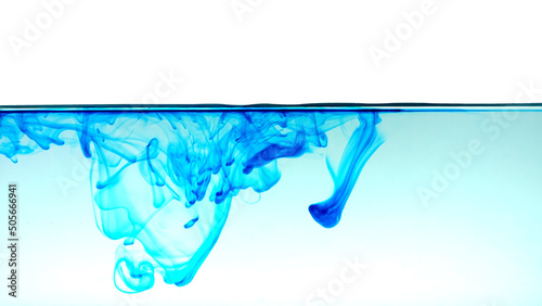 Color or ink in water on white background,Abstract smoke pattern,Colored liquid dye,Splash paint