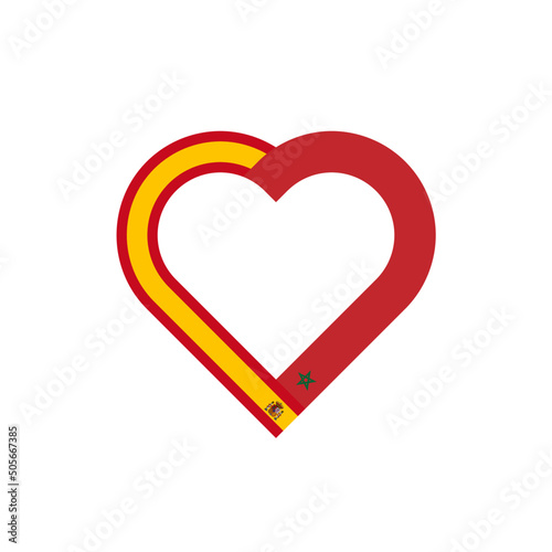 unity concept. heart ribbon icon of spain and morocco flags. vector illustration isolated on white background