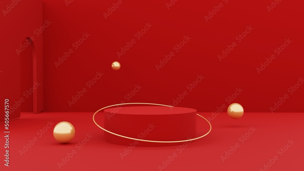 Abstract vector rendering 3d shape for placing the product with copy space. Modern red round podium with geometric background. 3d render Abstract vector rendering 3d shape for placing the product with copy space. Modern red round podium with geometric background. 3d render
