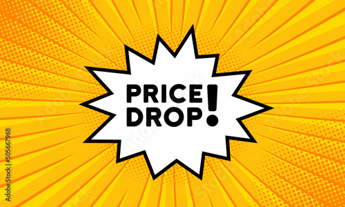 Speech bubble with Price drop text. Boom retro comic style. Pop art style. Vector line icon for Business and Advertising