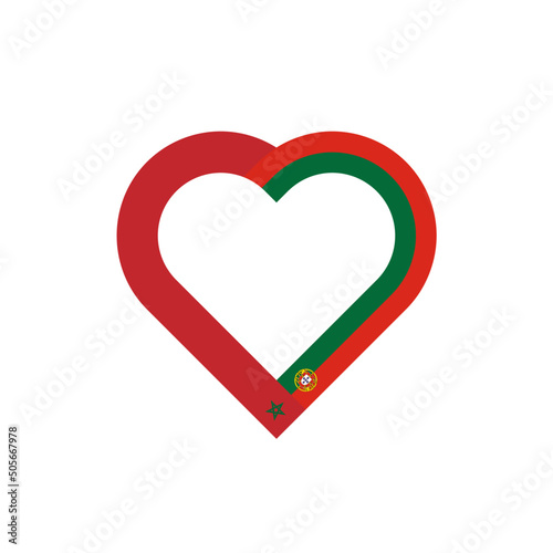 unity concept. heart ribbon icon of morocco and portugal flags. vector illustration isolated on white background