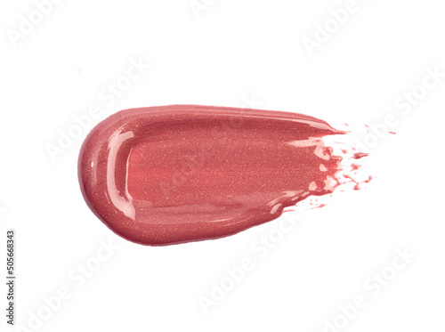 Lipstick swatch isolated on white background. Red lip gloss swipe- Image photo