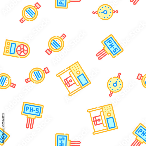 Measuring Equipment Collection Vector Seamless Pattern Color Line Illustration