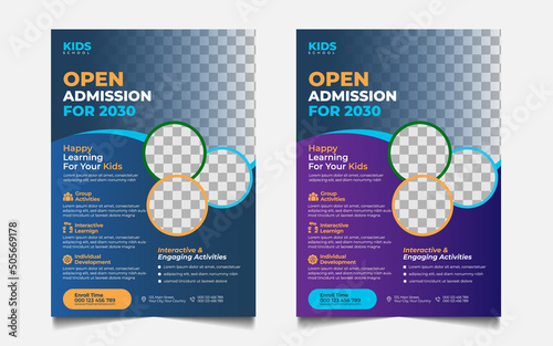 Junior Admission For Kids School Education Flyer Template Design. Poster Design. Back To School Flyer Design Set. Back To School Admission Flyer.