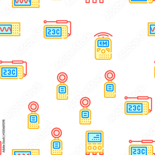 Measuring Equipment Collection Vector Seamless Pattern Color Line Illustration