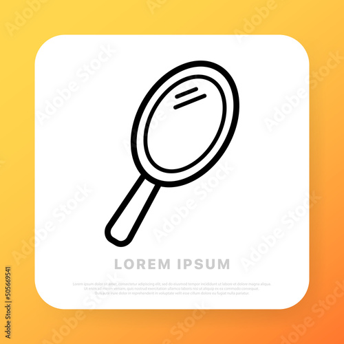 Mirror with handle line icon. Look, makeup, hairstyle, preen, handsome, cute, self care. Accessories concept. Vector line icon for Business and Advertising