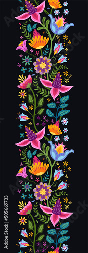 Lovely hand drawn floral seamless pattern with coloful flowers and leaves, vibrant background, great for textiles, surfaces, backgrounds, banners, wallpapers - vector design