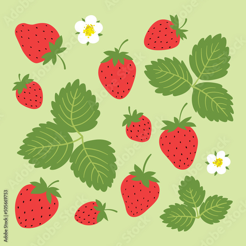 Vector set with strawberries. Hand drawn illustration. Summer collection.
