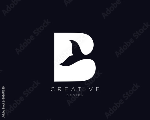 B Whale Logo Design , Tail of a Whale incorporated into letter B