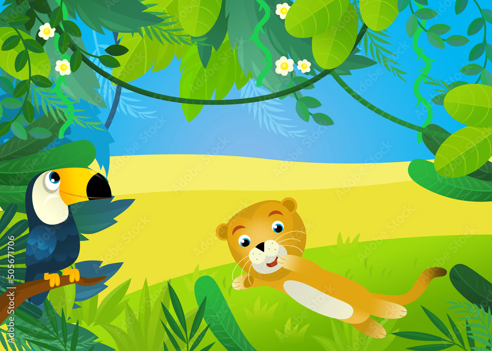 cartoon scene with jungle animals illustration cartoon scene with jungle animals illustration