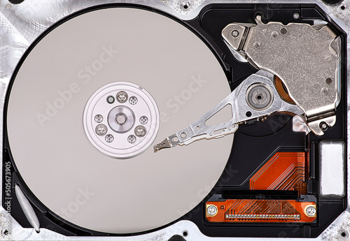 Disassembled hard drive close-up